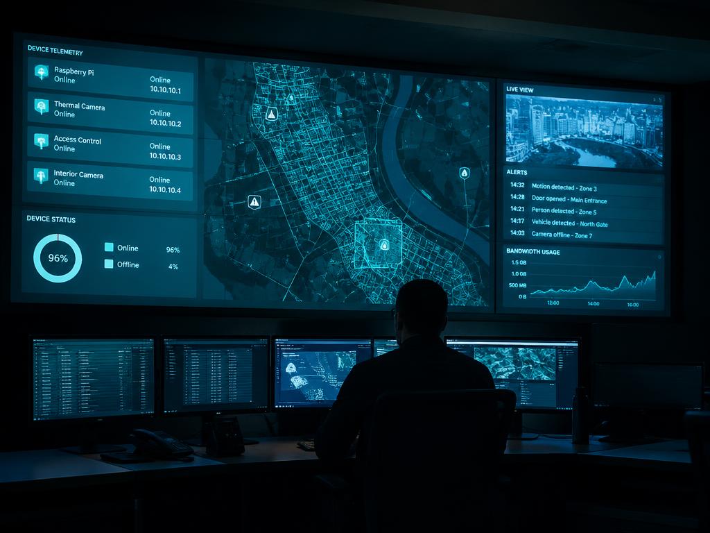 Watchgrid monitoring centre operations floor at night